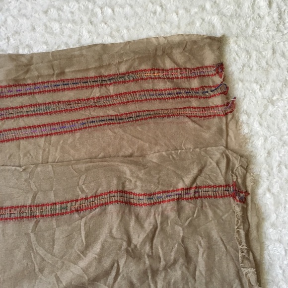 Large sheer bohemian hippie scarf tan and red wrap - Picture 8 of 8